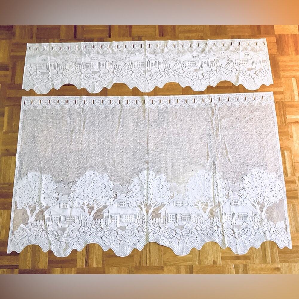 Sheer Lace Curtain & Valance Set
